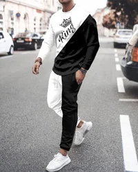 Ensemble de sport pour hommes, survêtement décontracté, couleur unie, t shirt à manches longues, ensemble de 2 pièces + pantalon, marque à la mode, jogging, Fitness, vêtements de sport, automne 