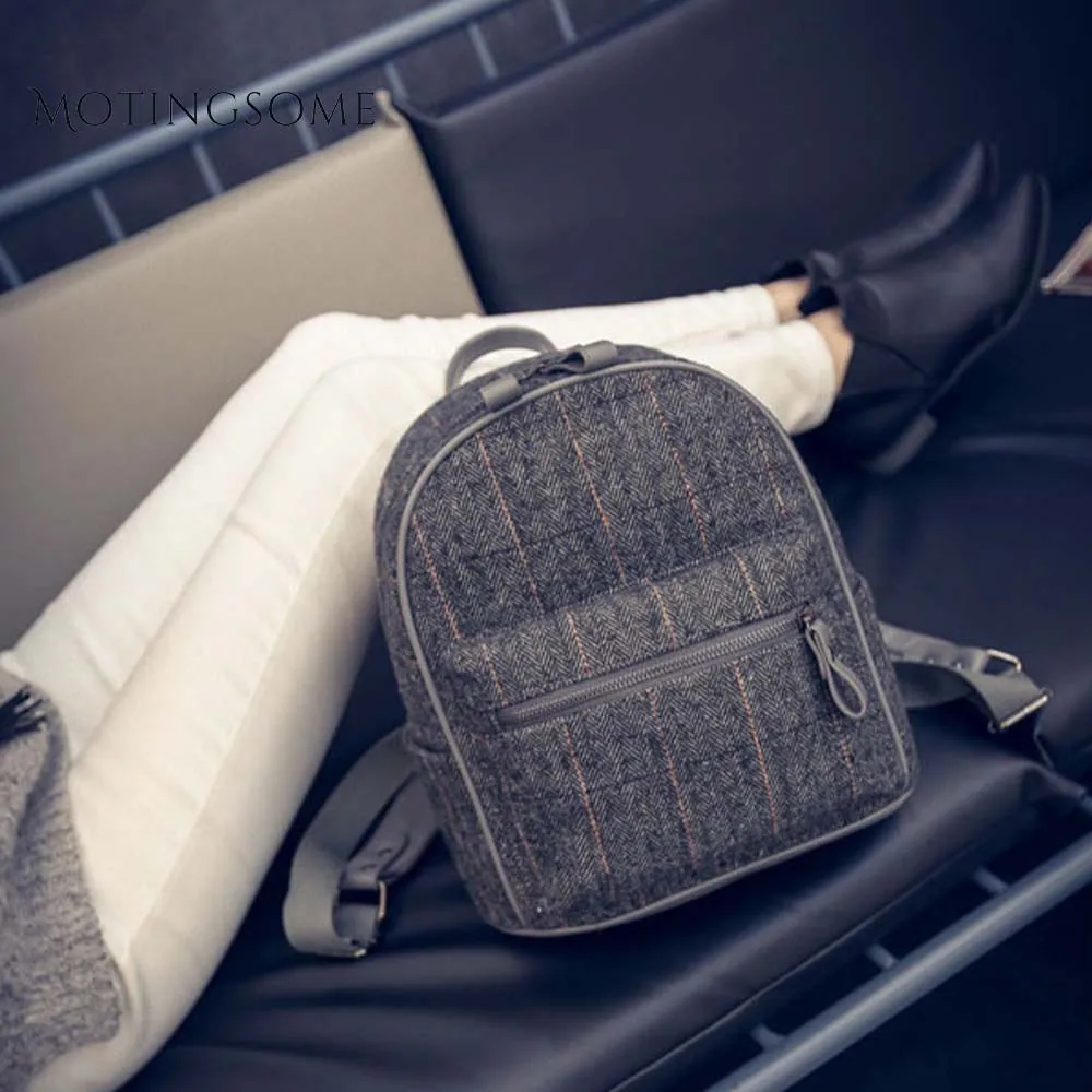 

Woolen Fabrics Cloth Lady Backpack England Style Wool Schoolbag Mochila Fashion Bags Ladies Luxury Bags for Girl 2019 Autumn New