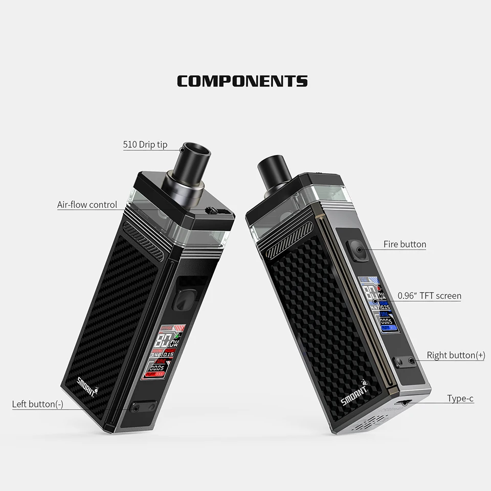 Original Smoant Pasito II 80W vape kit with 2500mAh battery 6ml Cartridge 510 Connector 0.96inch Screen Mod VS Smonat Pasito Kit (6)