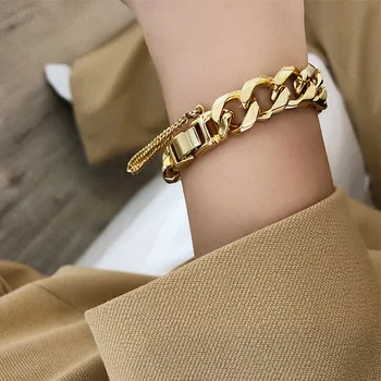 

AOMU 2020 New Metal Punk Style Bracelet Exaggerated Thick Chain Tassel Bracelet for Women Girls Jewelry Party Gifts