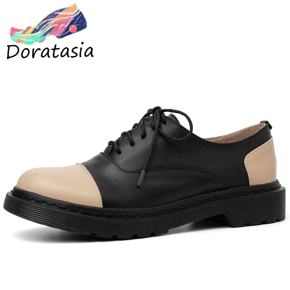 

DORATASIA Comfort Genuine Leather Med Heels Pumps New Brand Design Patchwork Pumps Women Fashion Platform Shoes Woman
