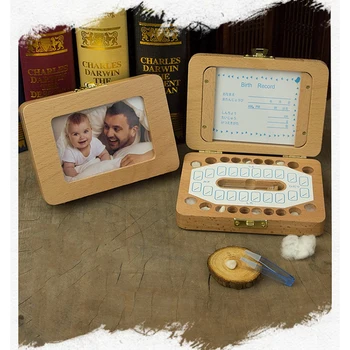 

Wooden Kids Tooth Box Organizer Milk Teeth Collection Children's Photo Frame Memory Baby Deciduous Tooth Preservation Box