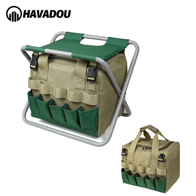 

HAVADOU Garden Tool Bag Outdoor and Indoor Hand Bag with Gardening Folding Chair Foldable Stool for Garden Tool Kits
