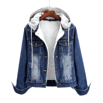 

Autumn Winter Warm Lined Fleece Inside Basic Coat Women Thicken Lamb Wool Cotton Jeans Denim Jacket Female Outwear Parka Tops