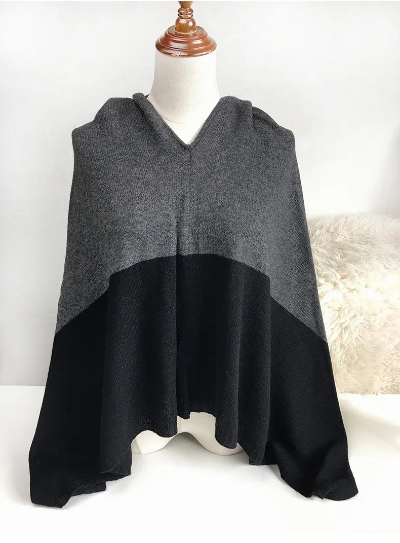 

Cloak Poncho Women Knitted Cashmere Wool Blended Female Scarf Winter Warm Shawls Wraps Coat Sweater Hoodies Clothing