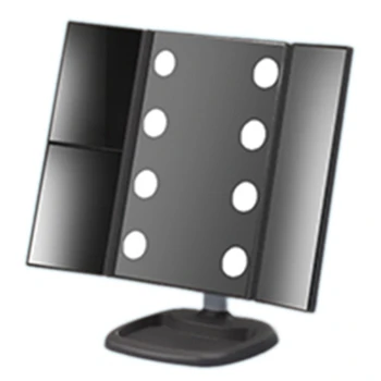 

Adjustable LED Mirror Professional Makeup Mirror Large 8 LED Light Press Sensor 2X3X Zoom Portable Three-Sided Folding-Black