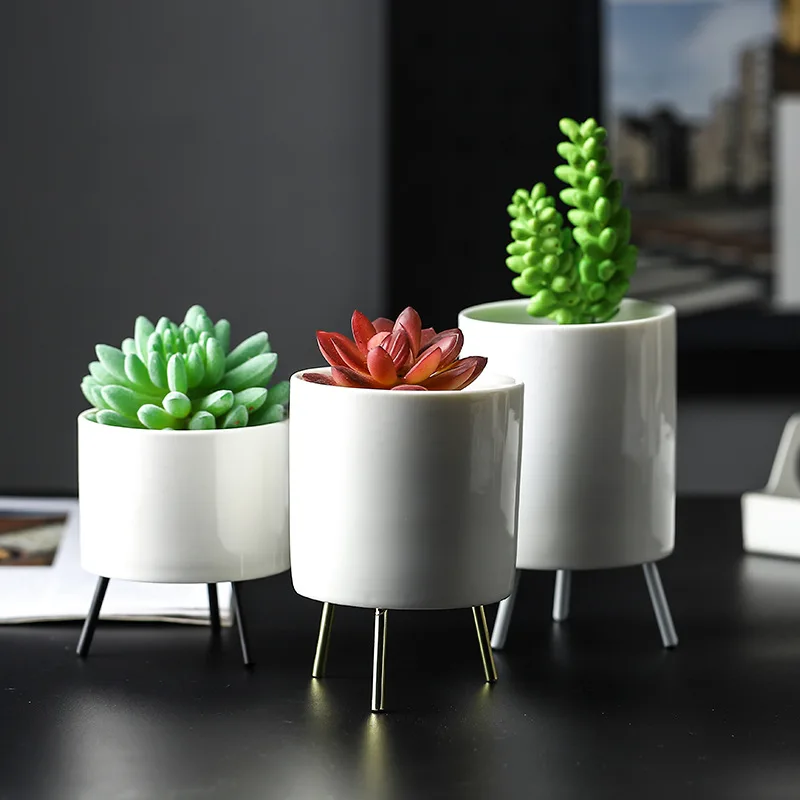 

Nordic Minimalism Style Vase Iron Display Rack with Ceramic Flower Plant Pot Home Decoration Accessories Modern Vase for Wedding