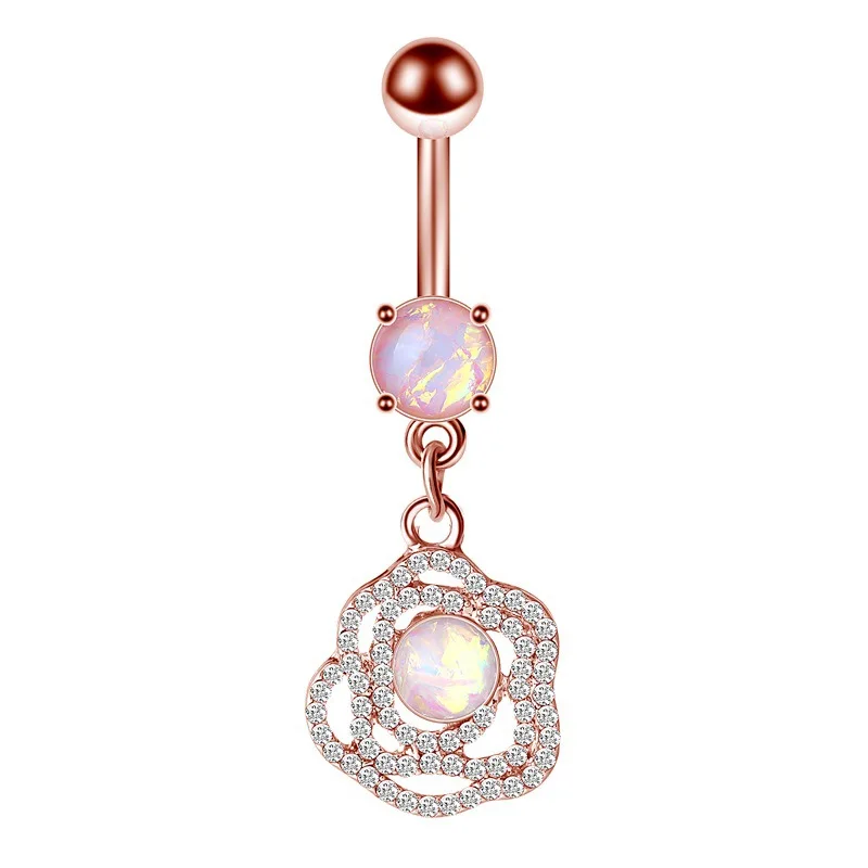 1pc Sexy Flower Dangling Navel Button Ring Belly Piercing Cute Crystal Opal Surgical Steel Body Jewelry Barbell Women Accessorie | Украшения