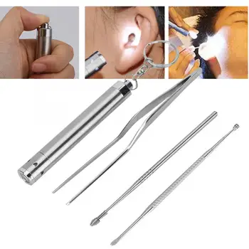 

4pcs Stainless Steel Ear Cleaning Tool Set Ear Wax Remover Rod Double Head Ear Pick Lamp Tweezers Professional Ear Picker Set