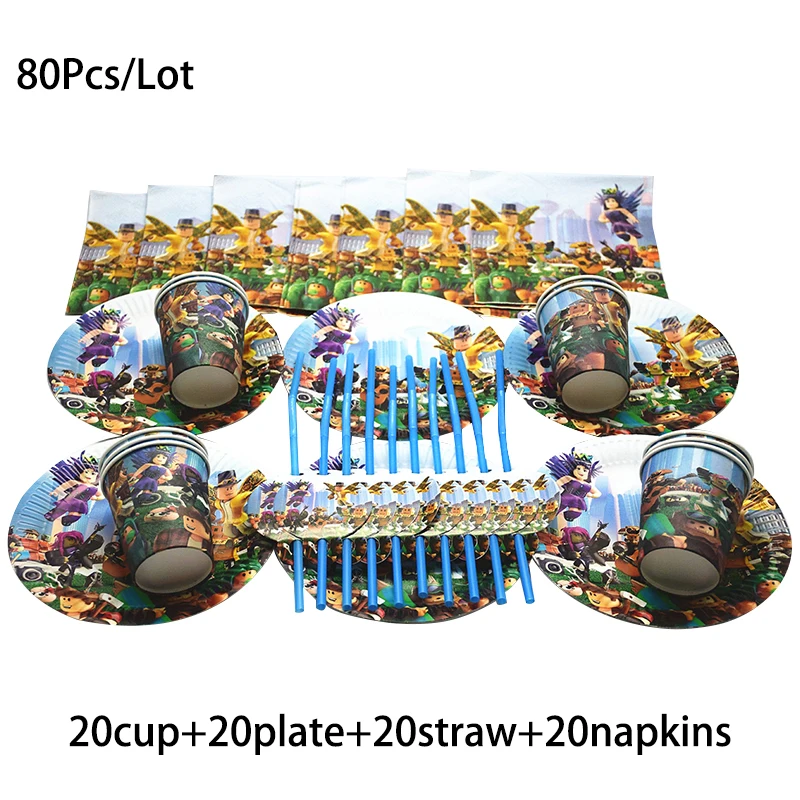 80pcs Game Virtual Reality Roblox New Party Set For Children Home Birthday Party Supplies Disposable Napkins Plate Cup Straws Disposable Party Tableware Aliexpress - roblox reality game