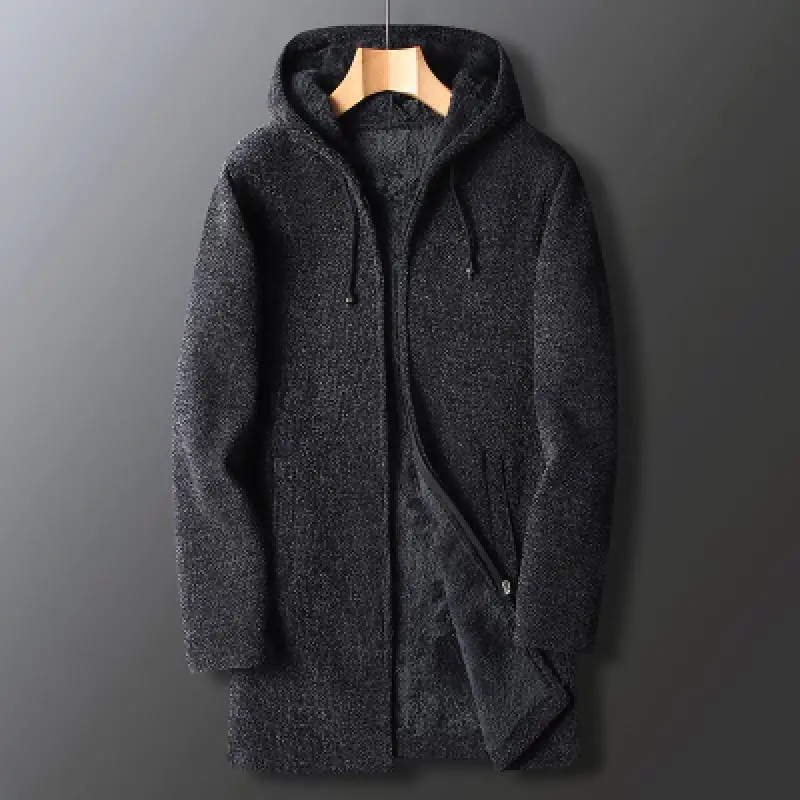 Winter Men Sweater Fleece Cardigan Jacket Mens Slim Sweaters Long Hooded Sweater Thick Warm Coat Mens Clothing fleece cardigan sweater coats knitted sweater coat knitted cardigan