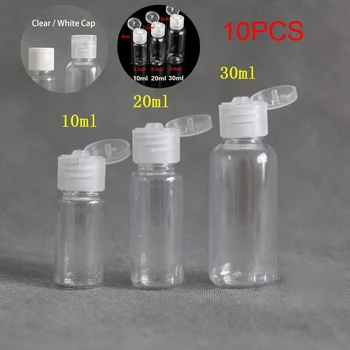 

10PCS x 5ml 10ml 20ml 30ml Plastic Travel Lotion Bottle Shampoo Sample Transparent Containers with Clear White Flip Caps