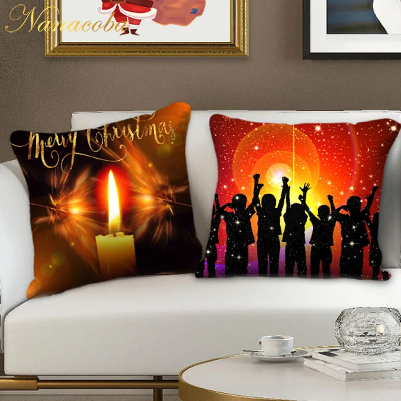 

Nanacoba Christmas Pillow Cover Decorative Red Throw Pillowcase Xmas Tree Snow Print Red Cushion Cover for Sofa Home Decoration