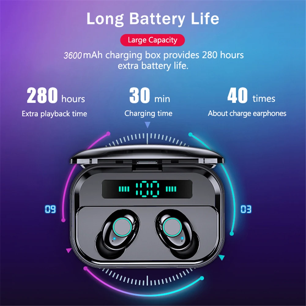 M7 bluetooth наушников TWS 5 0 True Беспроводной с светодиодный цифровые спортивные