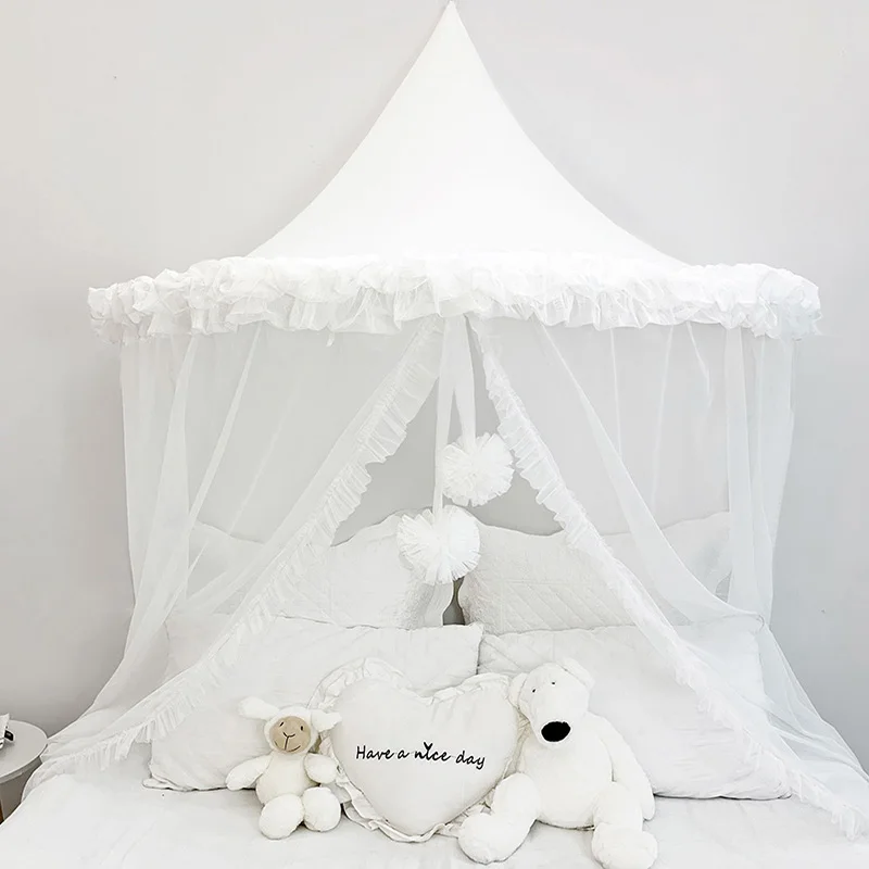 Детская кроватка с москитной сеткой, белый навес, занавески для кровати, Детская игровая палатка, домик для маленькой девочки, декор в спальню, подарки для малышей - Цвет: Белый