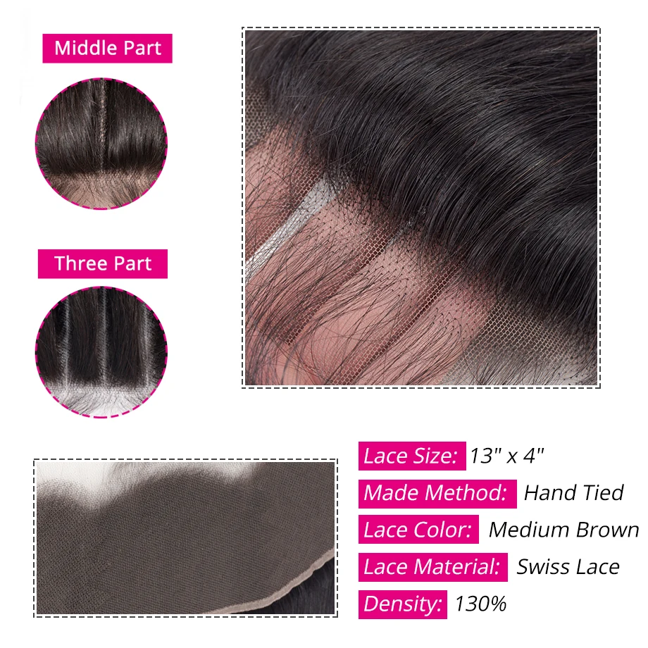 Frontal do Laço em Linha Orelha a Orelha Fechamento do Laço Brasileiro Fechamento Reta Amarrada Frontal Remy Cabelo Humano Clustre Piaoyi 13x4 Mão 5 Cheap Peruca 'lace front'