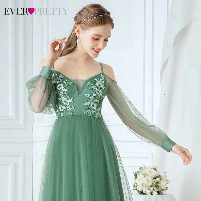Элегантные зеленые платья для выпускного вечера Ever Pretty EP00746GB расшитые блестками аппликации v-образным вырезом тонкие лямки Тюль Вечерние платья Vestidos Elegantes