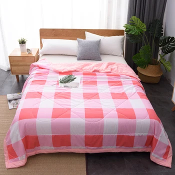 

Summer Washed Cotton Air-conditioning Quilt Soft Breathable Blanket Thin Stripe Plaid Comforter Bed Cover