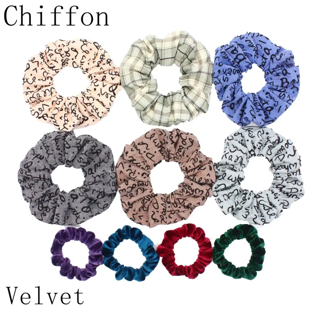 types of hair clips Scrunchies Set Hair Accessories Velvet Chiffon ties band Sequins organza Ponytail Holder Headwear No Crease Leopard Solid  10pcs hair band for ladies Hair Accessories