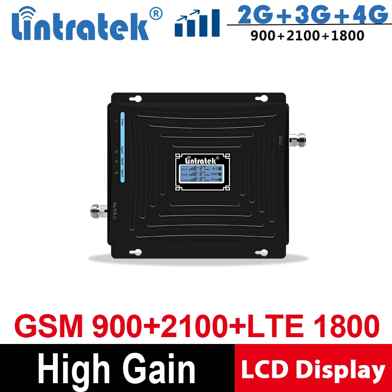 Lintratek 2G 3G 4G трехдиапазонный усилитель сигнала сотового телефона 65 дБ GSM 900 LTE 1800 WCDMA