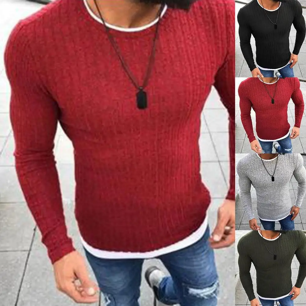 Sweater Men Casual O-Neck Pullover Men Autumn Slim  Long Sleeve Shirt Mens Sweaters Knitted Cashmere Cotton Spandex Men Sweater