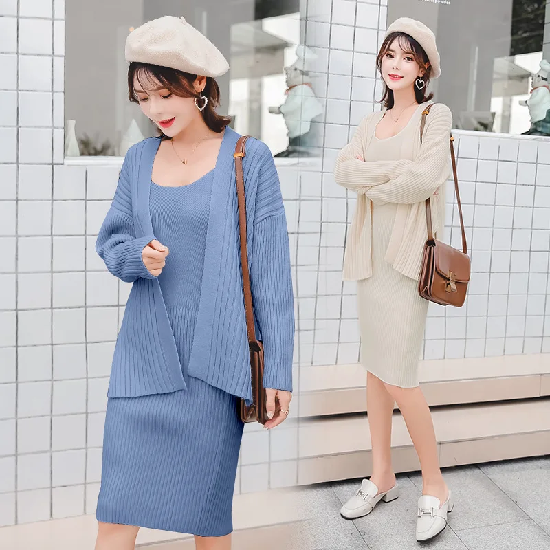 

Pregnant Women Set Fashion Models Dress Two-Piece Set Spring And Autumn Nursing 2019 New Style Mid-length Autumn Clothing Loose-