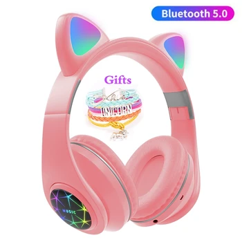 

Cat Ear Bluetooth Wireless Headphone With Microphone Flash LED Girl Kid беспроводные наушнки Cute Audifonos Support TF Card