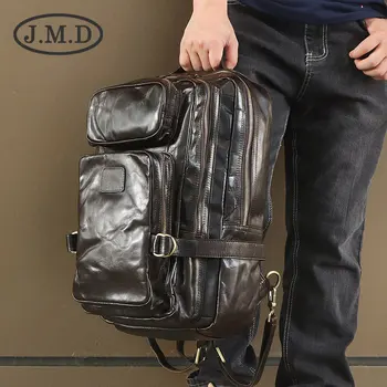 

J.M.D 2019 New High Quality 100% Real Leather Men's Brown Gray Travel bag Backpacks Cross Body Bag 7039