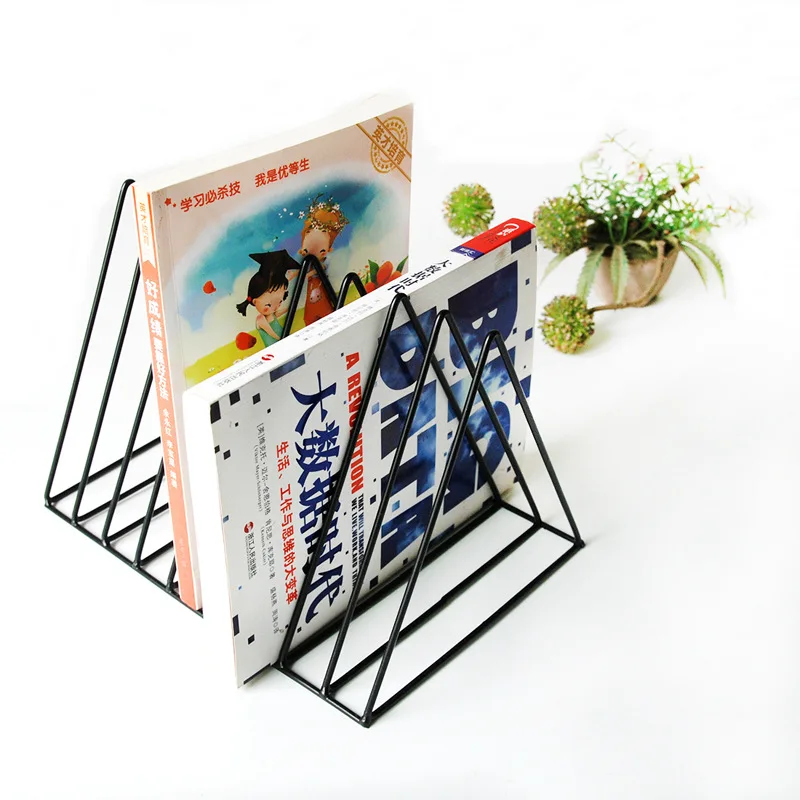 

Iron Books Magazine Storage Rack Simple Modern Furnishings Triangle Desktop Bookcase Shelf Office Desk Folder Storage Holders