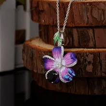 Фиолетовый Синий цветок бабочка подвеска из эпоксидной смолы Серебряная Длинная цепочка ожерелье для женщин Массивное колье ожерелье модное ювелирное изделие