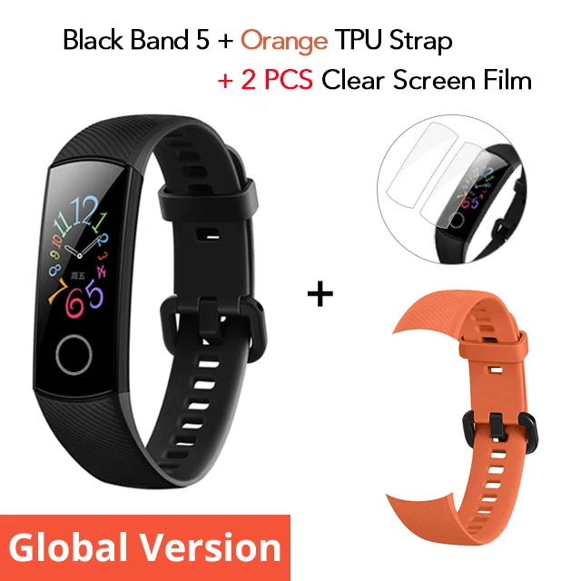 Huawei Honor band 5 глобальная версия smartband AMOLED huawei smartwatch heart rage ftness трекер сна swiming sport trakcer gps - Цвет: GV N Orange Strap