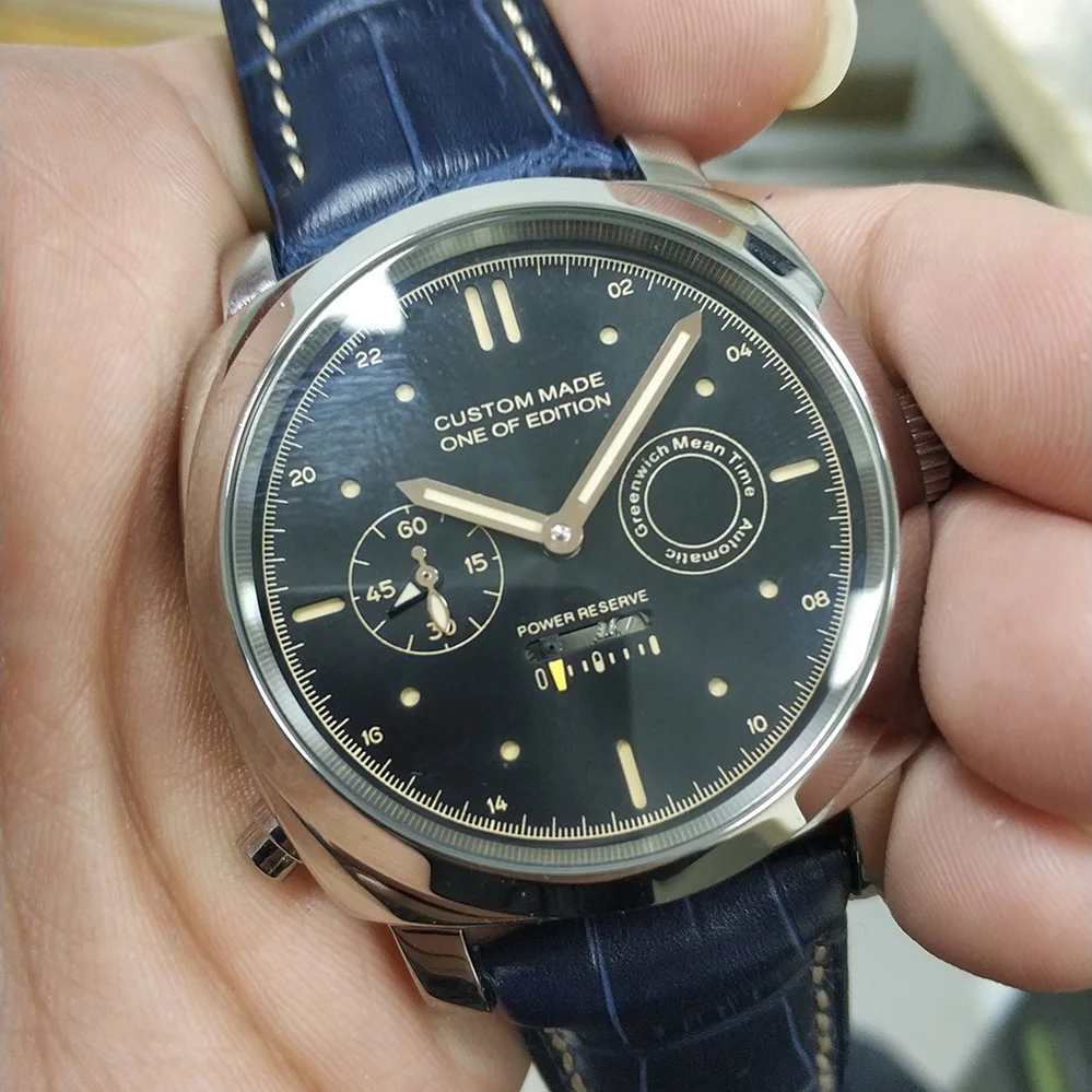 

44 mm men's Watch Automatic Movement 316L Stainless Steel Case Leather Strap High Mineral Glass luminous hands watches men AAA