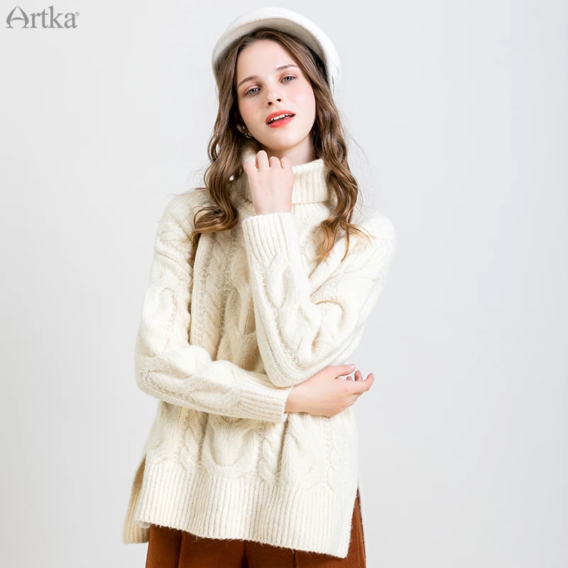 ARTKA, Зимний женский свитер, элегантный, 4 цвета, водолазка, свитера, утолщенный, теплый, Свободный пуловер, свитер для женщин YB10893Q