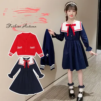 

Girls Clothing Set Autumn New Kids Christmas Red Sweater Dress Two Pieces Suit for Girls Clothes Teen School Kids Clothes 4 6 8Y