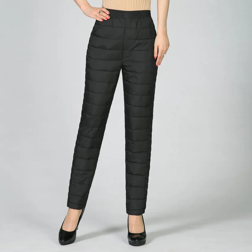 Женские легкие пуховые брюки красные черные повседневные теплые стеганые с