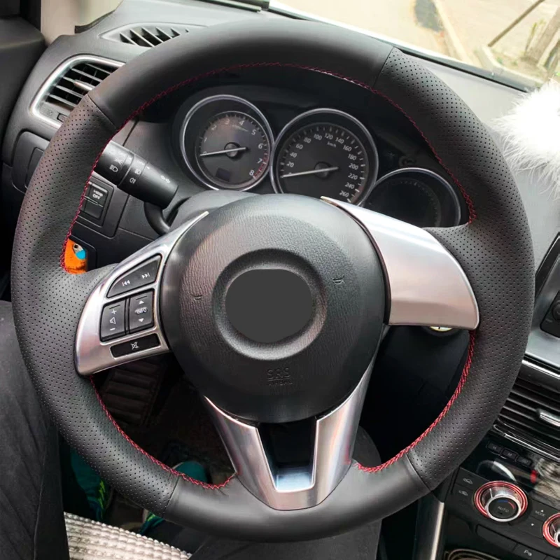 

High Quality cowhide Top Layer Leather handmade Sewing Steering wheel covers protect For Mazda 6 Atenza/CX-5 CX5/CX-4 CX4