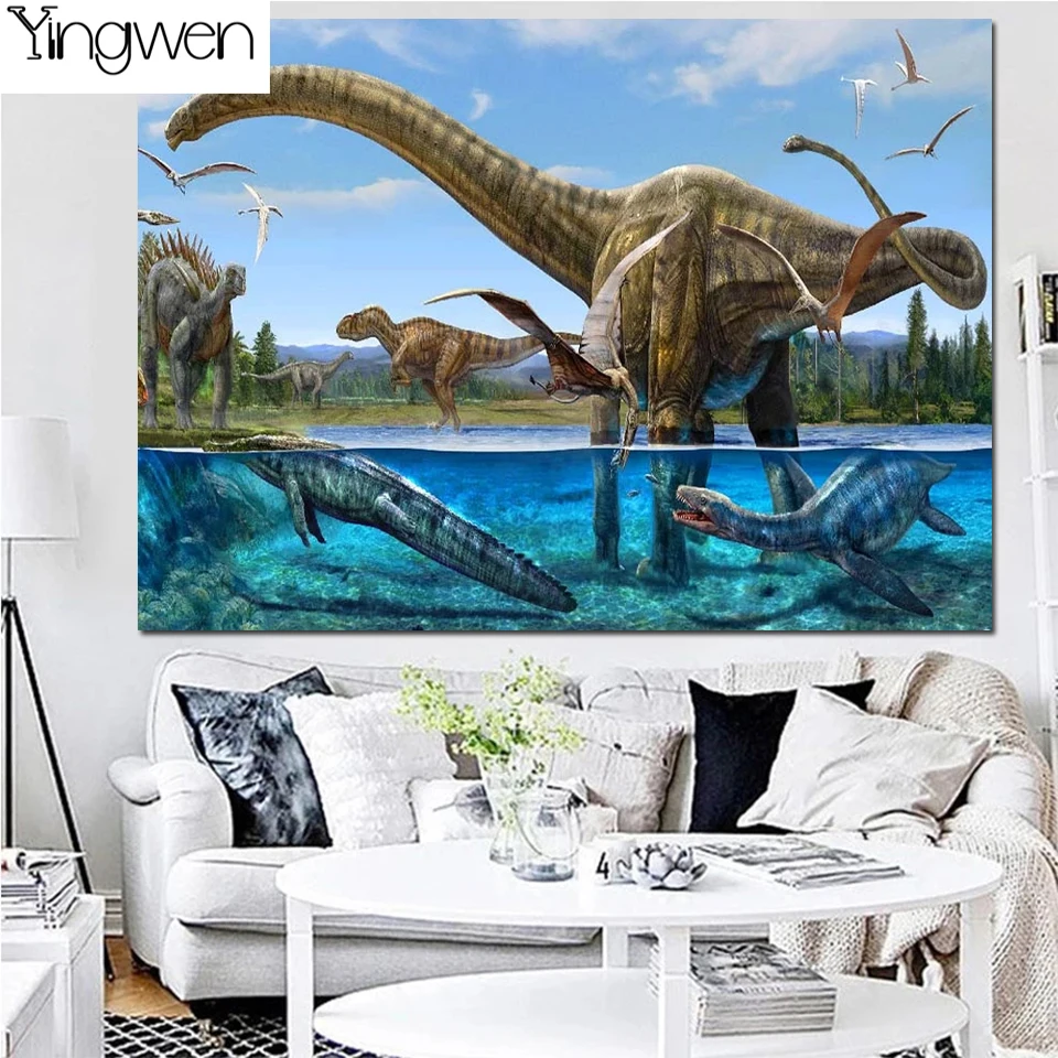 5D DIY Full Diamond Embroidery Cretaceous Dinosaur Diamond Painting River  Valley Rhinestone Cross Stitch Animal Home Wall Decor - AliExpress