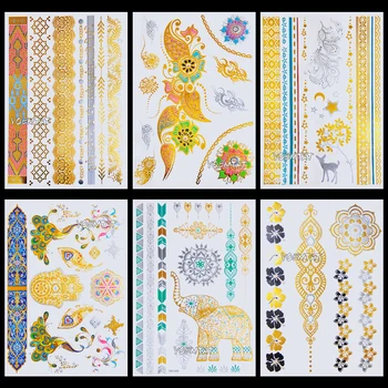 

Fashion Gold Metallic Feather Temporary Tattoo Stickers Leaves Girl Wrist Flash Fake Tattoo Women Leg Bracelet Tatoo Summer