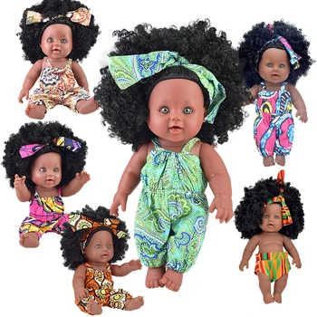 

2020 black doll afro long hair 30cm 12inch reborn boneca pop dolls baby newborn full silicone baby doll alive toy poupee