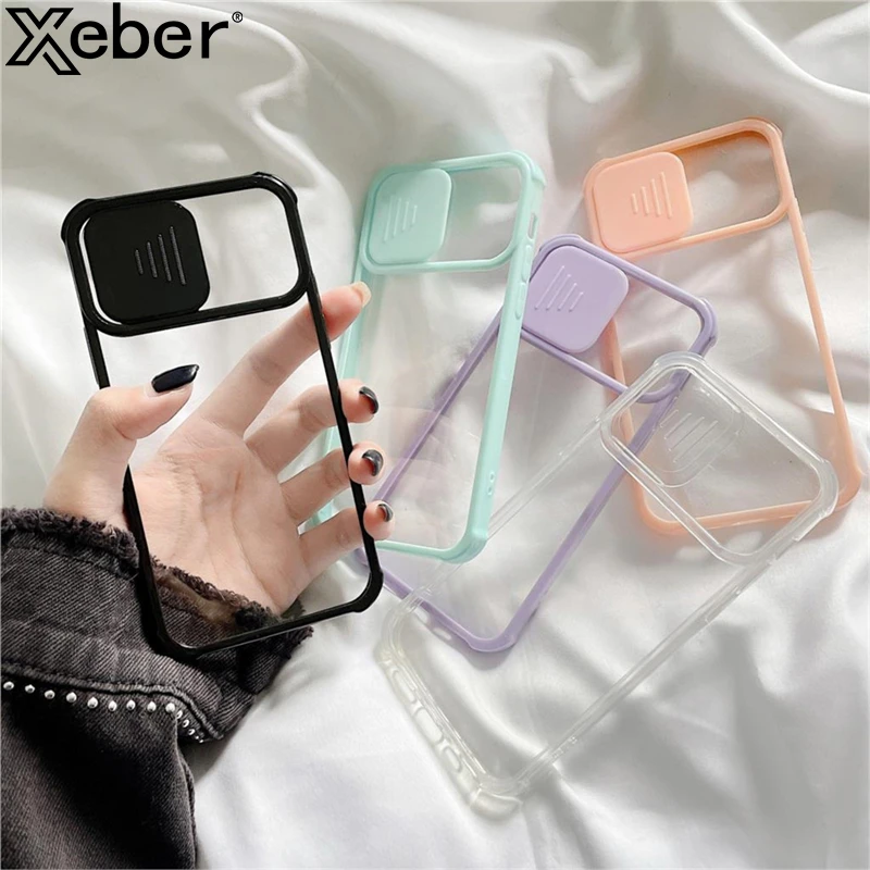 cool iphone 12 pro max cases Transparent Slide Camera Protect Phone Case For iPhone 11 13 12 Pro Max XR X XS SE Mini 7 8 Plus Soft Silicone Shockproof Cover iphone 12 pro max cover