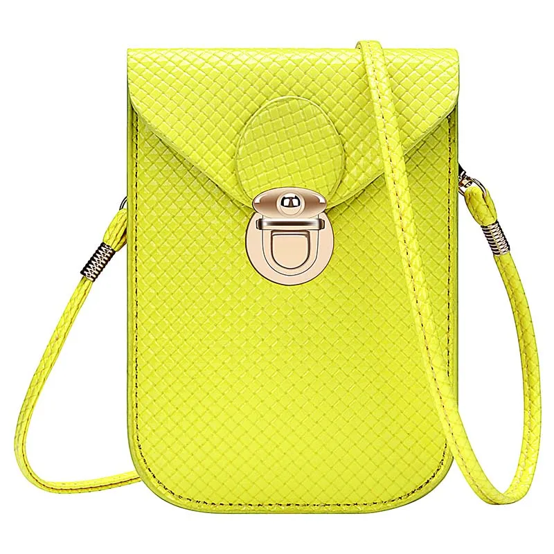 Флуоресцентные цветные женские сумки для мобильного телефона, модные маленькие сумочки для мелочи, женские тканые сумки на плечо с пряжкой, мини-сумка-мессенджер - Цвет: Yellow