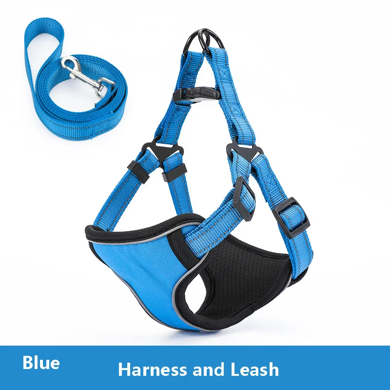 blue set HEYPET Светоотражающая спортивная одежда собаки для средних и больших размеров, для безопасности Регулируемый обучения домашних животных щенка французского бульдога груди сбруя-жилет - Цвет: blue set