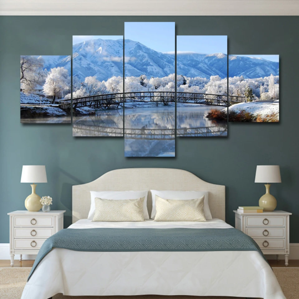

Winter snow scene 5 pcs Modern Home Wall Decor Canvas Picture Art HD Print Painting On Canvas for Living Room