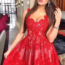 Красные кружевные платья для выпускного вечера, Новые Арабские трапециевидные бретельки, Короткие тюлевые коктейльные платья для выпускного вечера, вечернее платье