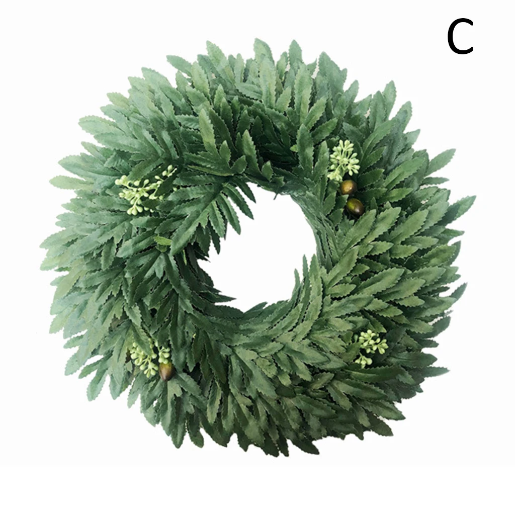 Party Decor Artificial Green Leaves Wreath 13.8/16.9/20.8 Inch Front Door Wreath Shell Grass Boxwood Wreath For Wall Window