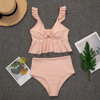 

New Bikinis Women Two Pieces Bathing Suit Solid With High Waisted Bottom Bikini Set Swimwear Women Bikini Sexy