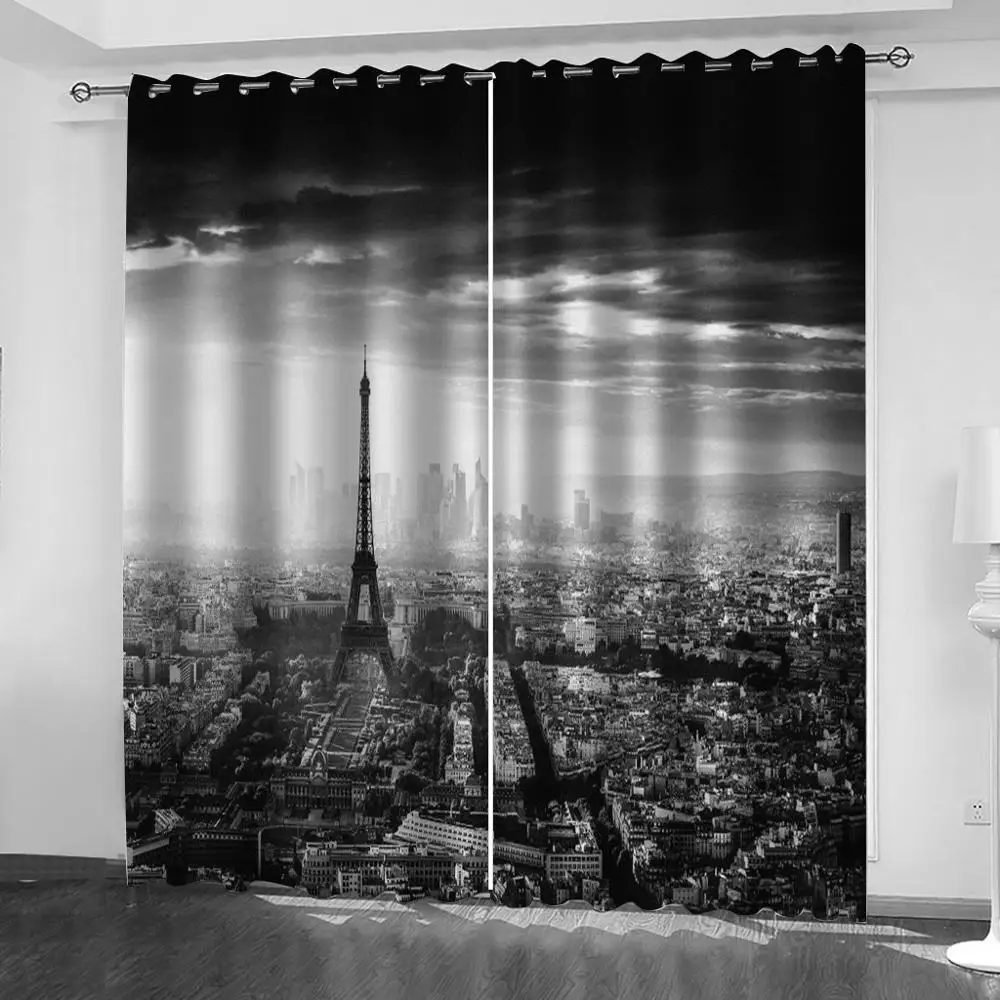 

High quality custom 3d curtain fabric grey romantic tower curtains Thick shading soundproof windproof curtain