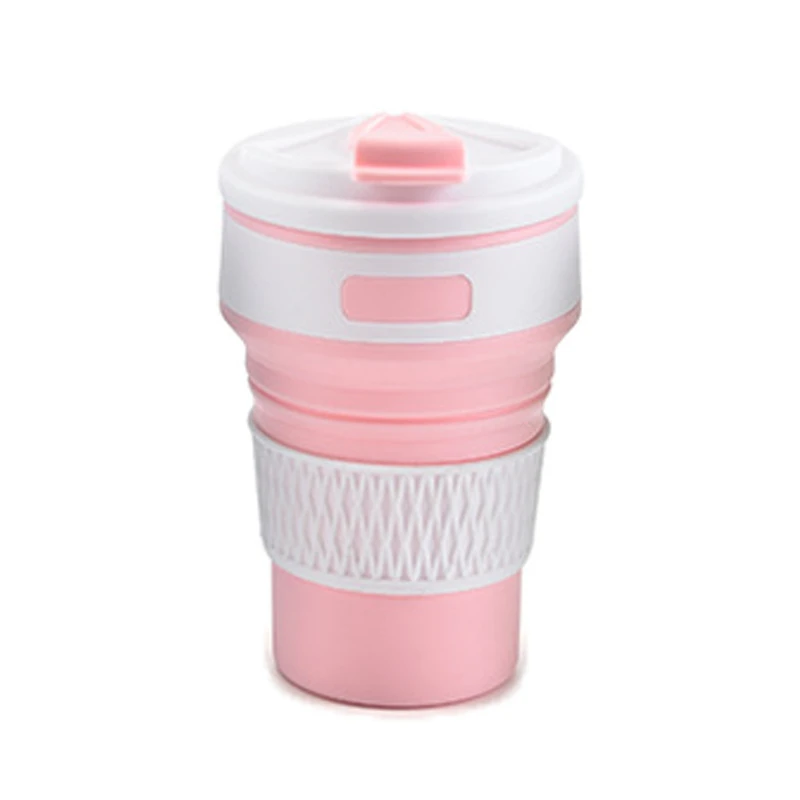 350 мл Складная силиконовая 4 цвета портативная силиконовая телескопическая Питьевая Складная кофейная чашка Складная силиконовая чашка с крышками для путешествий - Цвет: Pink 01