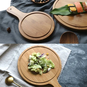 

Durable Round Wooden Pizza Paddle Serving Board Making Peel Cutting Tray 4 Sizes