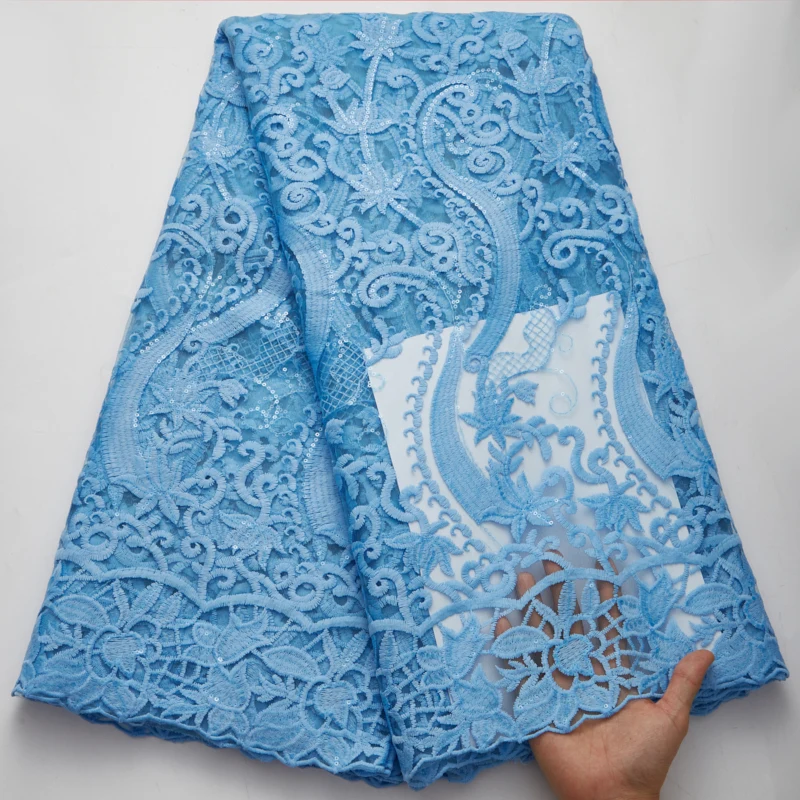 

2022 High Quality Lace African Nigerian Tulle Lace Fabric With Sequins Embroidery French Milk Silk Lace For Sewing Dress Y2645